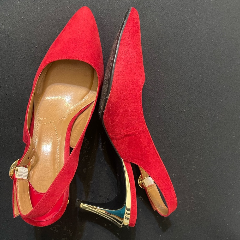 Chic Red Suede Heels with Ankle Strap - Picture 8 of 8